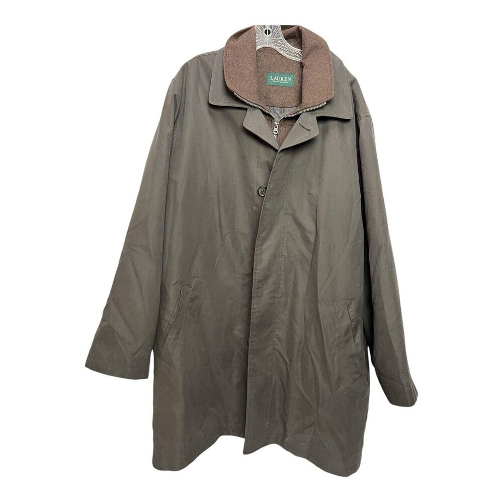 Lauren Ralph Lauren Edgar Rain Jacket Brown Mens Size 48L Wool Lined 2 in 1 Coat